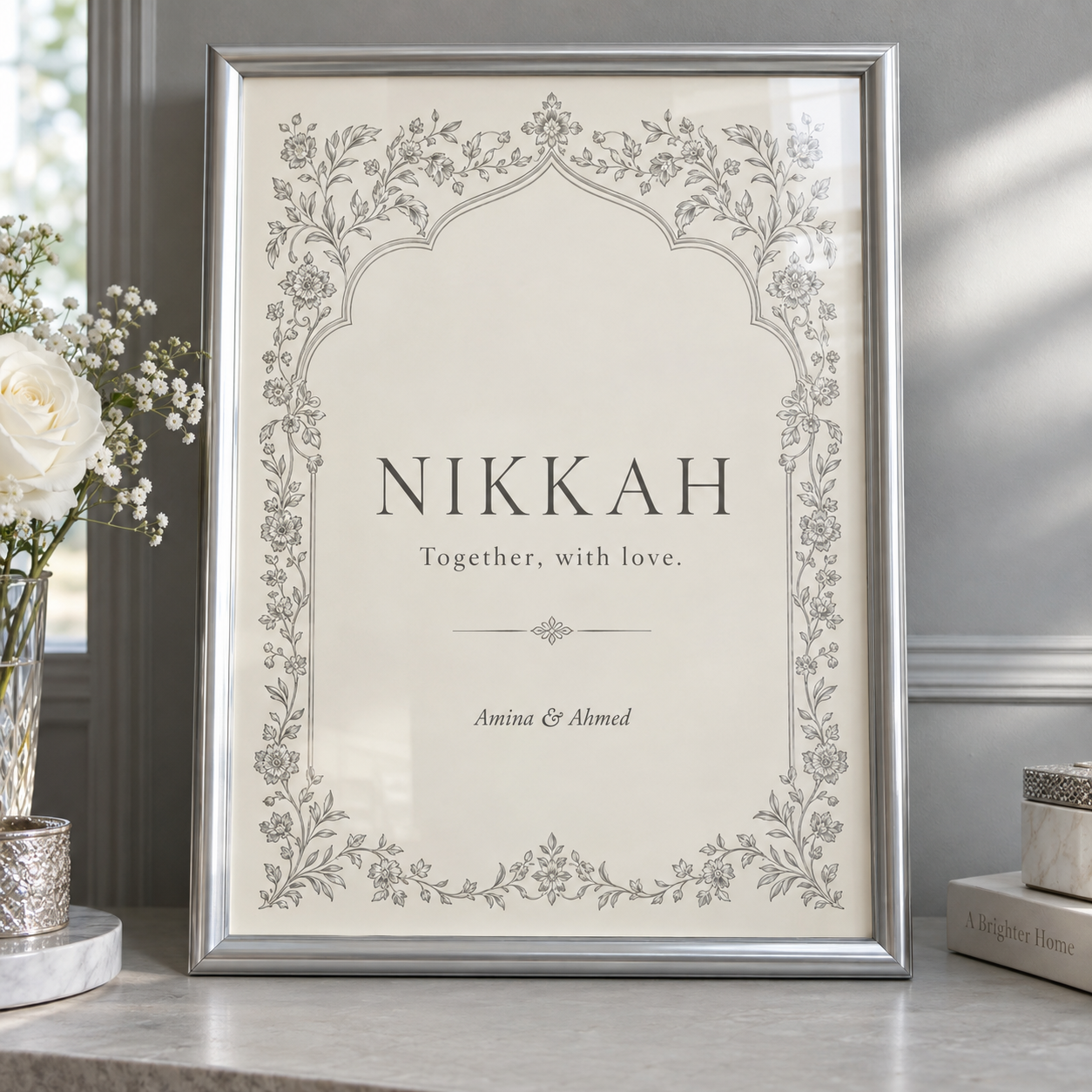 A personalized nikkah keepsake in an elegant frame